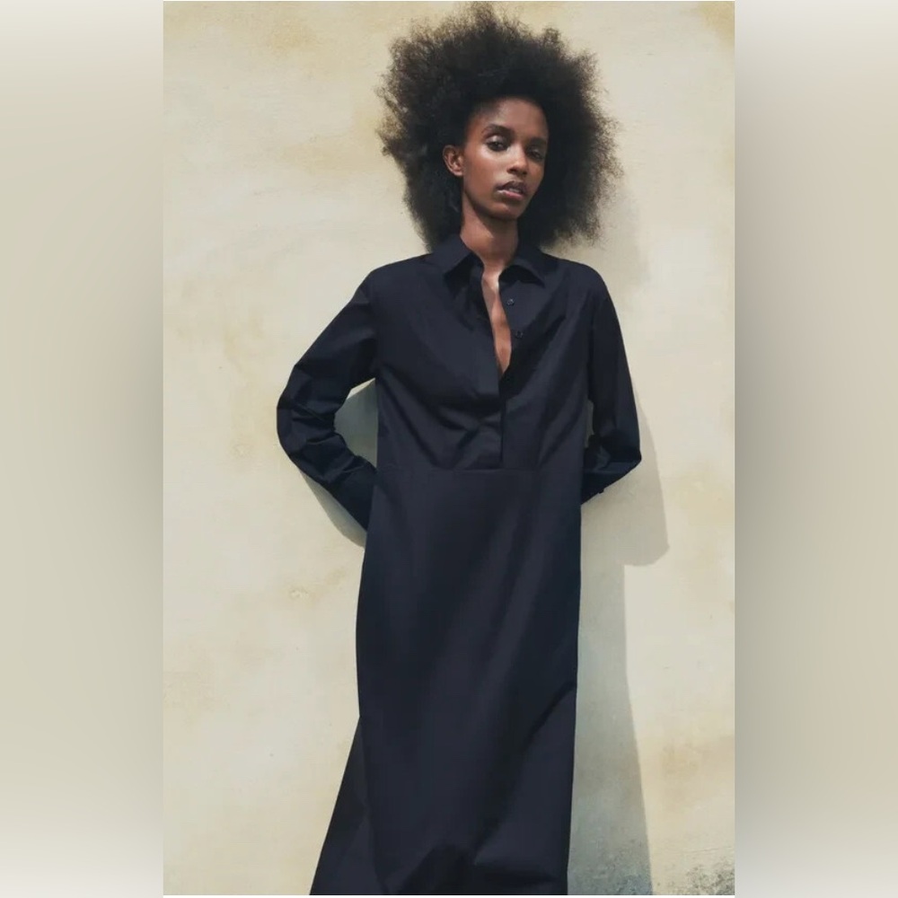 Zara Elegant Navy Shirt Dress
